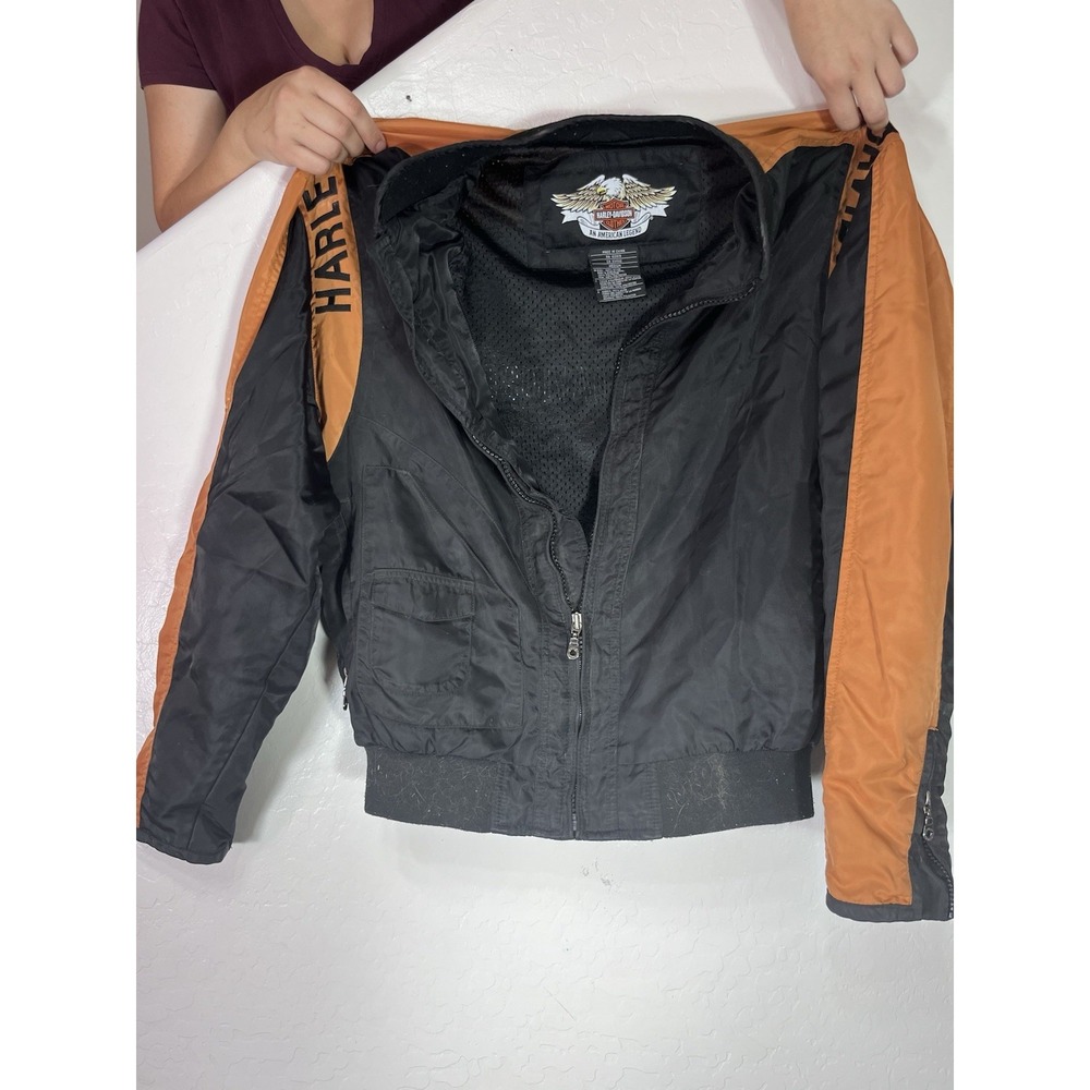 Harley Davidson Motorcycle Jacket Mens M Black Orange Bar Shield Nylon Biker